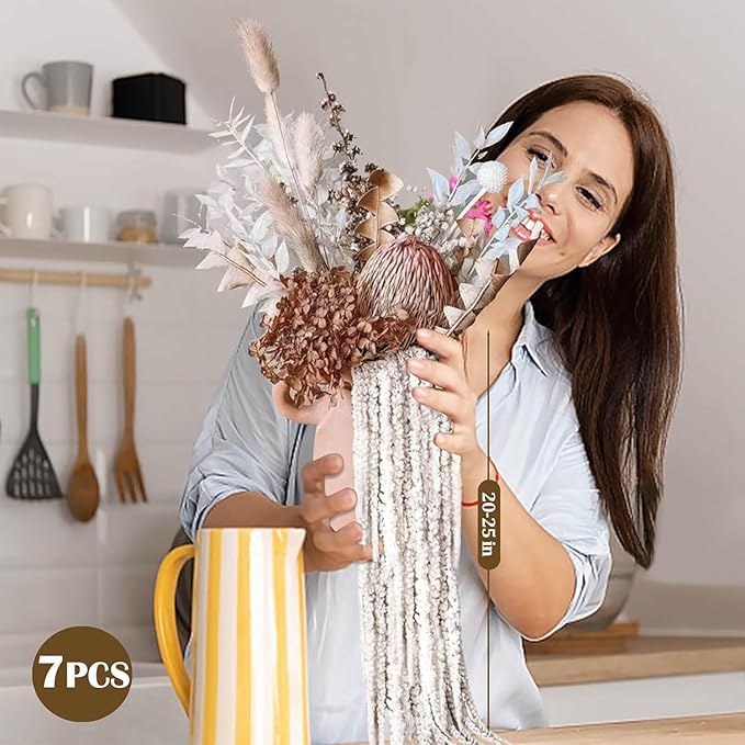 7 Pcs White Dried Preserved Amaranthus – 23" Long Hanging & Cascading Flowers for Wedding Bouquets, Centerpieces, Wall Decor & Home Decoration