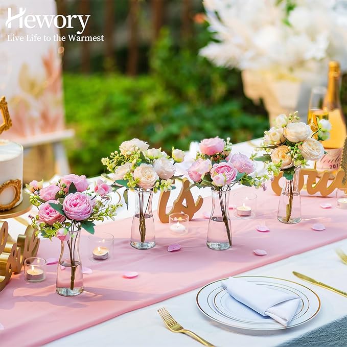 Hewory Glass Bud Vases for Centerpieces - Clear Small Flower Vase Set of 12, Modern Minimalist Cute Mini Decorative Bulk Vases for Wedding Bridal Shower Birthday Party Events Dining Room Table Decor