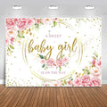 Sensfun Glitter Gold Pink Floral Baby Girl Baby Shower Backdrop Banner Decorations,Watercolor Flower Its a Sweet Baby Girls Baby Shower Party Decor Photography Background Photo Booth Shoot Props 7x5ft