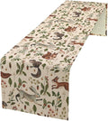 Rustic Forest Table Runner, Cartoon Woodland Wild Animals Rabbit Fox Vintage Botanical Mushroom Herbs Table Cover for Indoor Outdoor Home Decor Party, 13x120inch