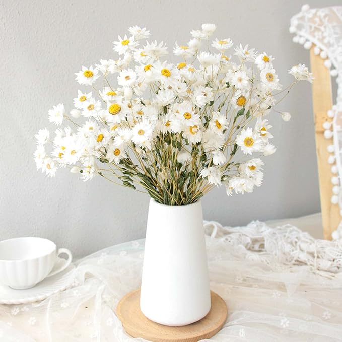 Dried Daisy Flowers Bouquet, 250+ Dry White Flowers, Artificial Sunflowers, 17'' Natural Gerber Daisies Arrangements for Farmhouse Vase Decor, Wedding, DIY Home Office Party Decoration