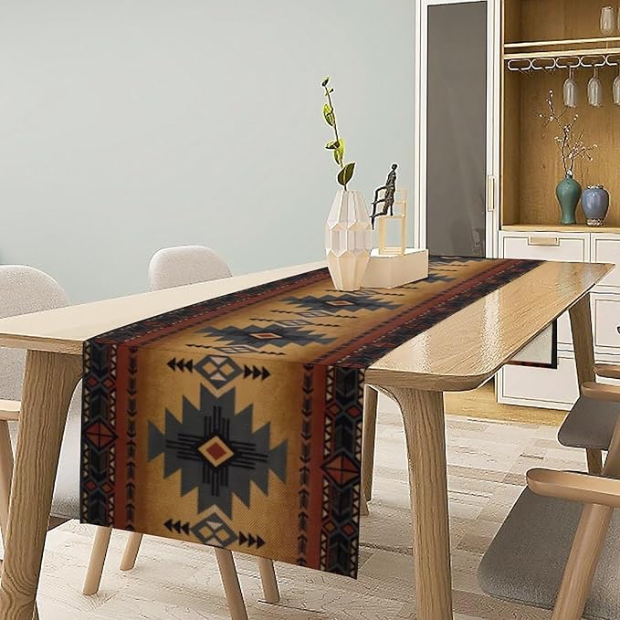 Aztec Table Runner, Southwestern Ethnic Geometric Triditional Table Runner Table Setting Decor for Kitchen Garden Farmhouse Party Holiday Dinner Home, 13x60 Inch