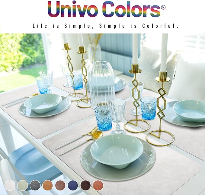 UnivoColors Washed Cowhide Pattern Faux Leather Big Size Placemats Set of 4, Waterproof Easy to Clean Anti-Slip PU Table Mats for Party Decoration19.7″×13.6″,Light Grey Retro Cowhide Pattern