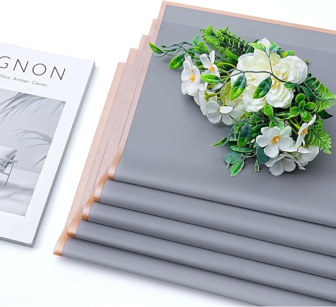 30 Sheets Silver Gold Edge Flower Bouquet Wrapping Paper，Florist Supplies Waterproof Floral Bouquet Wrapping Paper Bouquet Accessorie，Flower Shop Packaging Pape for DIY Gift Wedding Birthday