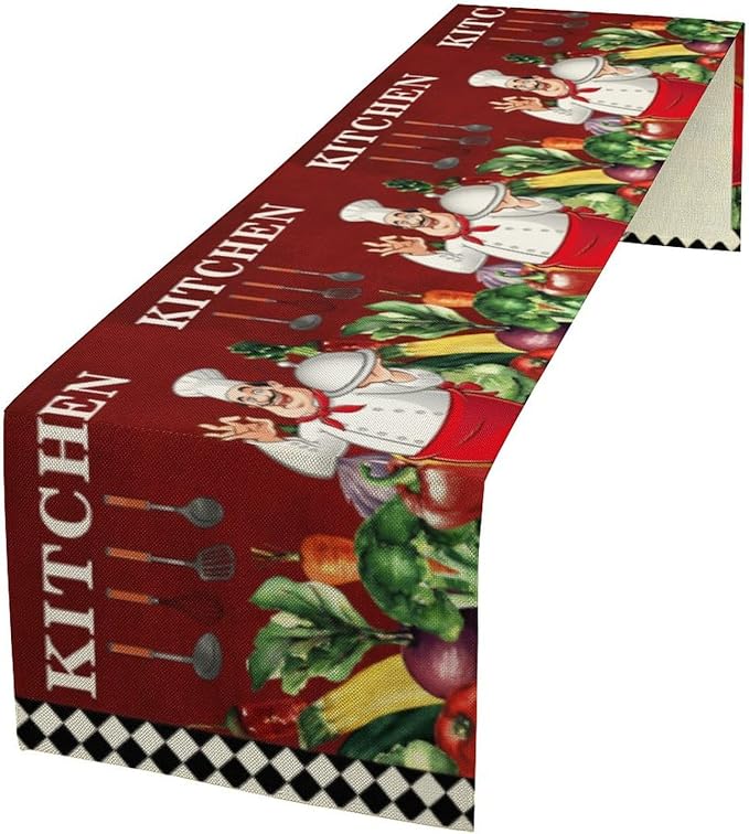 Chef Table Runner,Farmhouse Burlap Table Runners for Party Wedding, Chef Decorations for Kitchen, Chef Kitchen Decor 13x90in