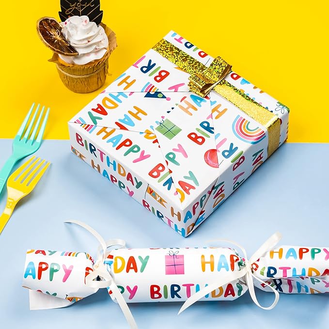 WRAPAHOLIC 30 Inch Birthday Wrapping Paper Roll - Happy Birthday Wrapping Paper for Holiday, Party, Baby Shower - 30 Inch x 33 Feet
