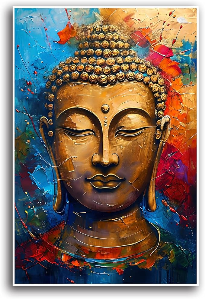 Golden Serenity Buddha Vintage Painting Wall Art Spirituality and Modern Art Wall Decor Adds Brilliance to Vibrant Home Decor 24x36in Frameless