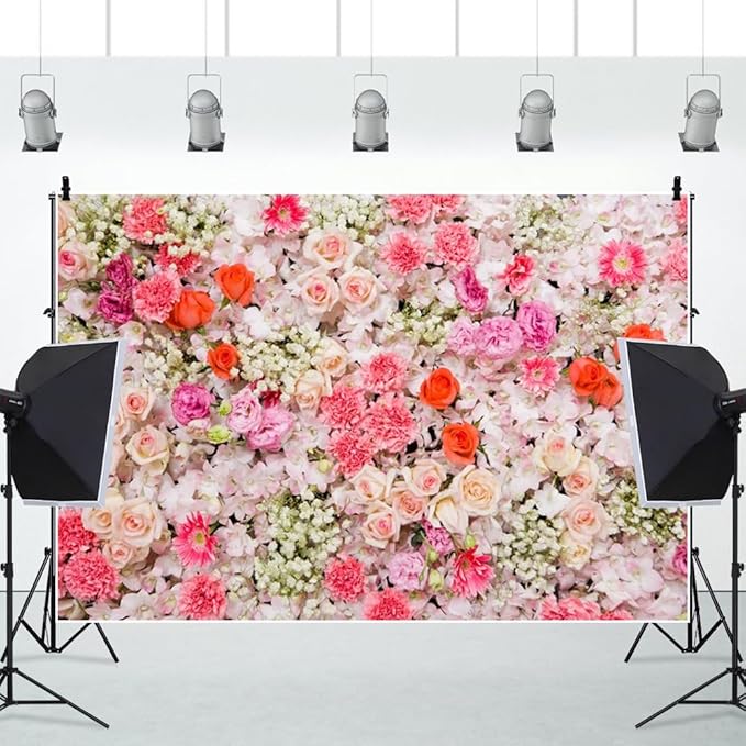 Leowefowa Floral Wall Backdrop for Spring 9x6ft Vinyl Pink Rose Flowers Photography Background Wedding Bridal Baby Shower Birthday Party Decorations Photo Studio Booth Props Banner