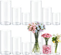 12 Pack Cylinder Vases for Centerpieces 4, 6, 8 Inch Tall Acrylic Cylinder Clear Flower Vase Set Home Decor Centerpiece Table Clear Flower Vase Decorations for Table Shelf, Party, Wedding