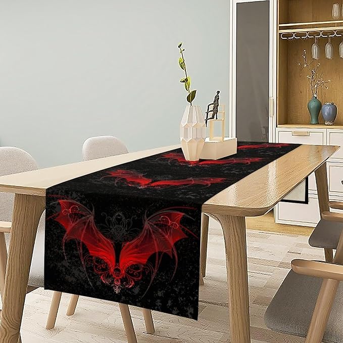 Gothic Table Runner,Red Bat Pattern Table Runner for Home Kitchen Table Dining Garden Farmhouse Wedding Party Decor 13x120 Inch