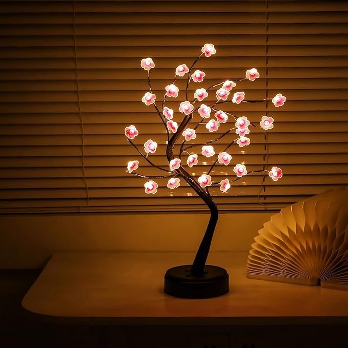 4 Pack Cherry Blossom Tree Lamp, 18inch 36 Led Bonsai Tree Lights, Battery/USB Operated Japanese Decor Night Lights for Bedroom Home Idea, Warm White