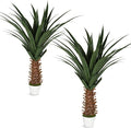 Set of 2 Artificial Agave Plants 4ft Each, Realistic Faux Spiked Agave Trees with Lifelike Leaves and Moss in White Pots, Indoor Outdoor Floor Plants for Home Office Patio Porch Decor