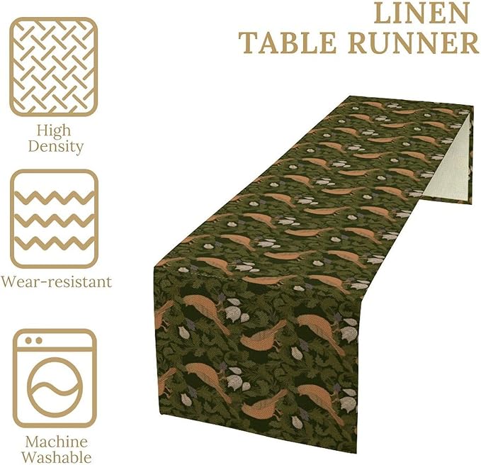 William Morris Table Runner, Vintage Green Botanical Plant Birds Retro Table Runner for Kitchen Dining Cafe Party Holiday Decoration, 13x90 Inch