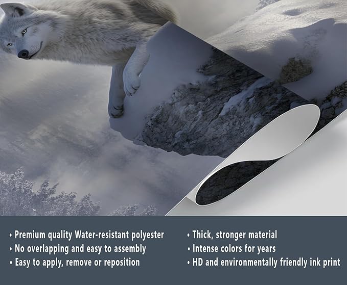 Arctic Wolves Wall Mural, Snow Wolves in Mountain 3D Wall Murals, Winter Wild Animal Wallpaper Mural, for Living Room Bedroom Large Wallpaper Indoor Decor 177.16" W x120 H
