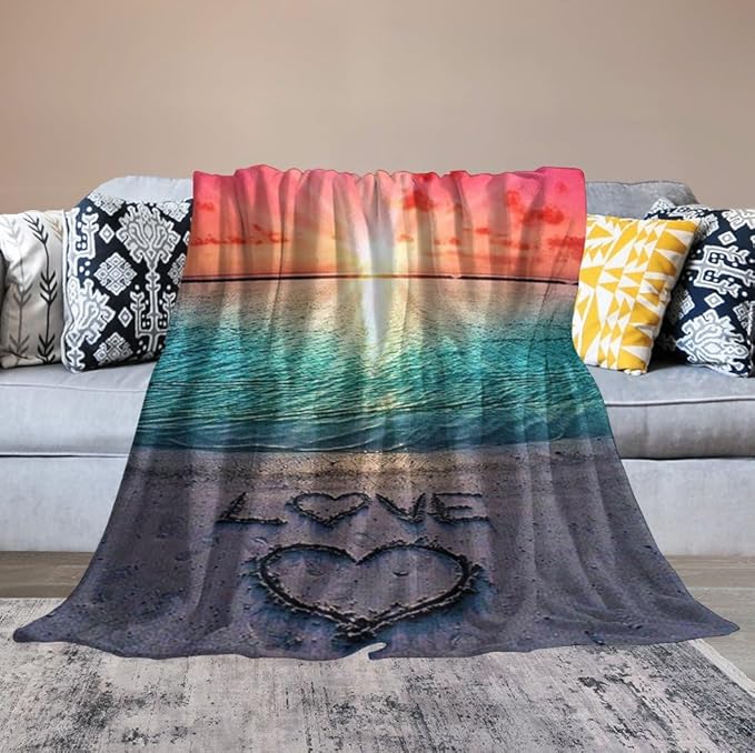 Love Ocean Beach Blanket - Soft, Warm, Cozy Fleece for Kids, Adults - 50"x60"