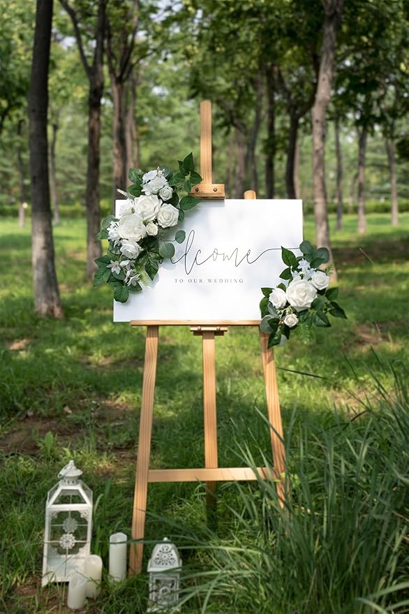 WEIERYUE(Pack of 2 Artificial Flowers Decorations, Wedding Flowers, Wedding, Banquet, Party, Reception Entrance Welcome Sign and Background Decoration(White)