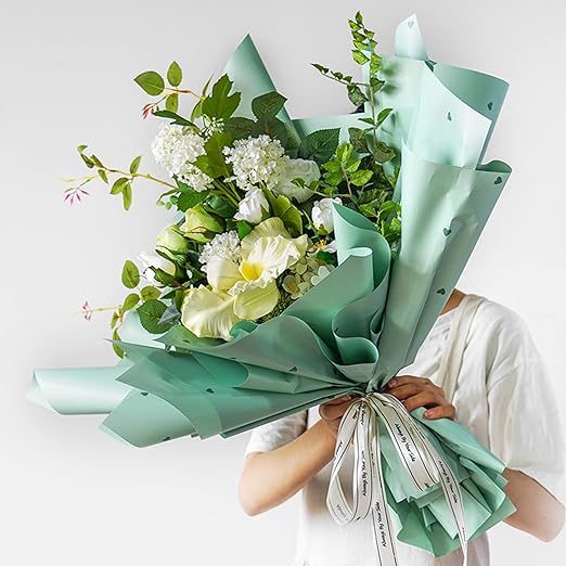 Solid Color Love Heart Flower Wrapping Paper Waterproof Gift Packaging Florist Bouquet Material 20 Sheets 22.8x22.8 Inch (Black White)