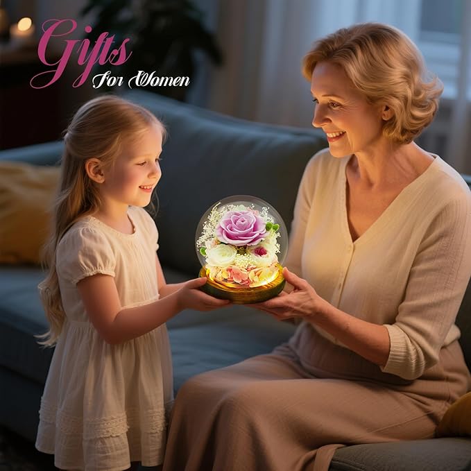 Preserved Flowers Birthday Gifts for Her Preserved Rose in Glass Dome Forever Fresh Flowers for Delivery Prime Eternal Pink Rose Gifts for Women Wife Mom Sister on Anniversary Valentines Day