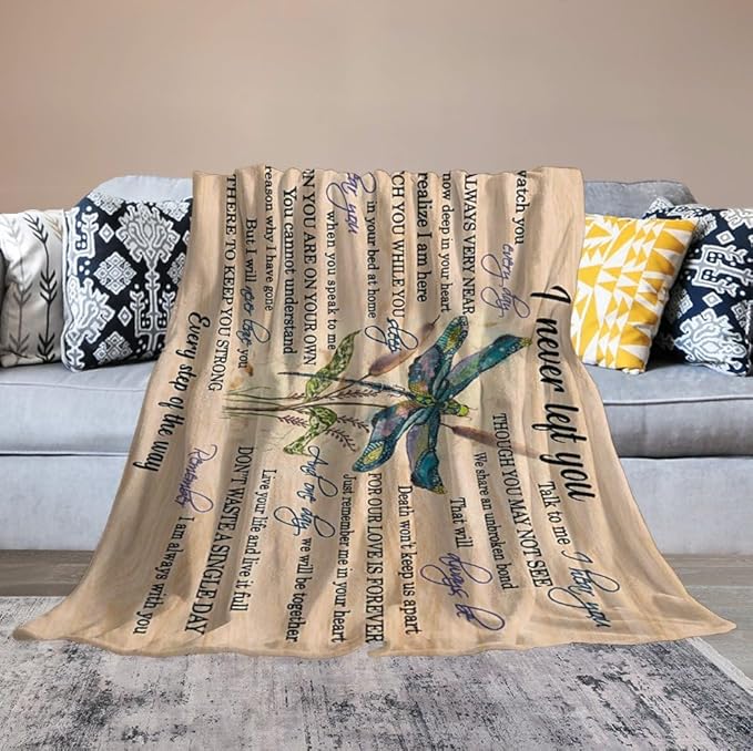 Dragonfly Blanket Memorial Sympathy Gifts for Girls Women Loved One I Never Left You Throw Blanket for Kids Adults Soft Warm Cozy Fleece Blanket for Couch Sofa Bed 50"x60"