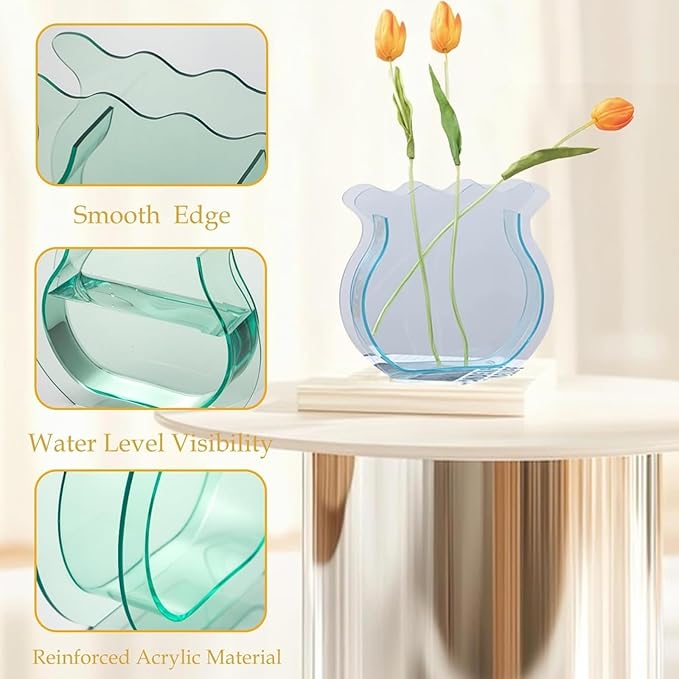 Acrylic Fish Bowl Flower Vase for Small Fish or Plant, Light Cyan Dual-Purpose Decorative Vase for Home Office, Modern Acrylic Bud Design Tabletop Décor (Light Cyan, Regular Size)