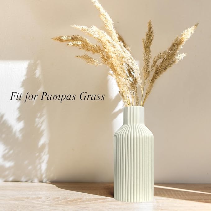 Ceramic Flower Vase, Minimalist Modern Home Decor, Matte Finish Pampas Grass Vase for Table, Fireplace, Shelf, Mantel, Entryway and Centerpieces (Off White)