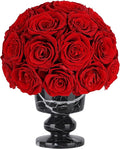 Forever Flowers Preserved Red Roses in Marble Vase, Flower for Delivery, Eternal Roses Gift for Women, Table Centerpiece Flowers for Home Decor Party Living Room Bedroom