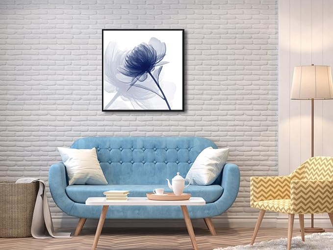 Wieco Art Framed Wall Art Blue Flickering Flower Abstract Canvas Art Large Floral Pictures Prints on Canvas Modern Artwork for Living Room Decoration Bedroom Home Decor