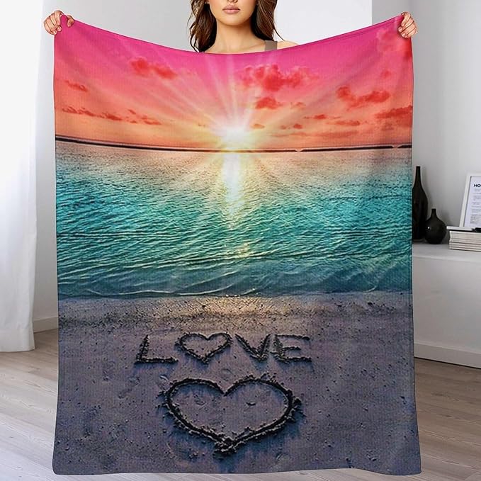 Ocean Beach Blanket - Love Gifts for Women & Men, Soft Warm Cozy Fleece Throw Blanket for Kids & Adults, 60"x80"