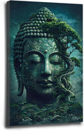 Buddha statue wall art canvas wall decor aesthetic picture mystical nature art for tranquil home and spiritual space 28x40in Wood Framed