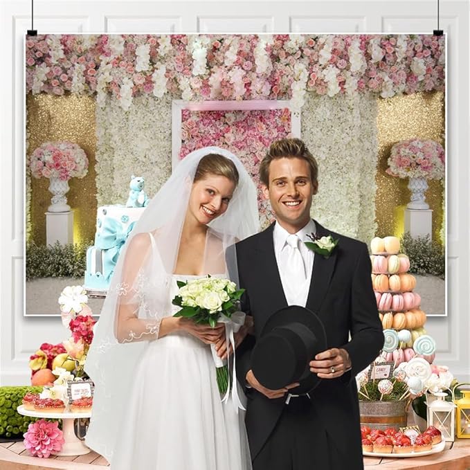 10x8ft Mothers Day Backdrop for Photography Pink White Flower Wall Background Spring Floral Wedding Banner for Valentines Day Bridal Shower Birthday Newborn Womens Day Tea Party Decoration
