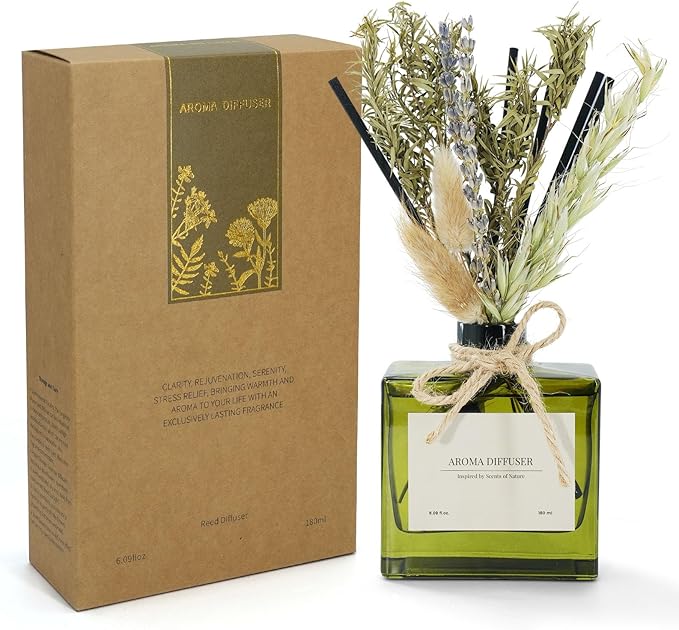 Reed Diffuser, 6.09 oz French Juniper Lavender Scent Diffuser with Sticks & Dried Flowers, 120 Days Long Lasting diffusers for Home, Elegant Fragrance for Bathroom Bedroom Decor Air Fresh