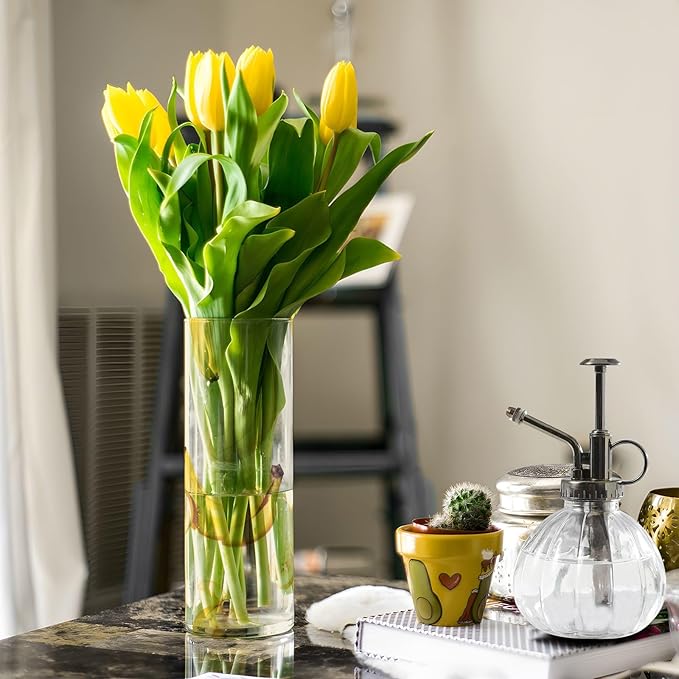 Flower Vase Clear Plastic Cylinder Vases Decor for Centerpieces Home Storage Office Weddings Yellow Bananas Fruit 11.8 x 3.9 in