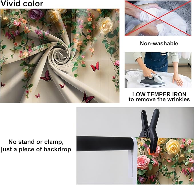 Baocicco 10x6.5ft Flowers Wall Photography Background Butterfly Spring Floral Botanical Banner Backdrop Vintage Wedding Birthday Backdrop Decorations Girls Party Table Cake Decoration Photo Props