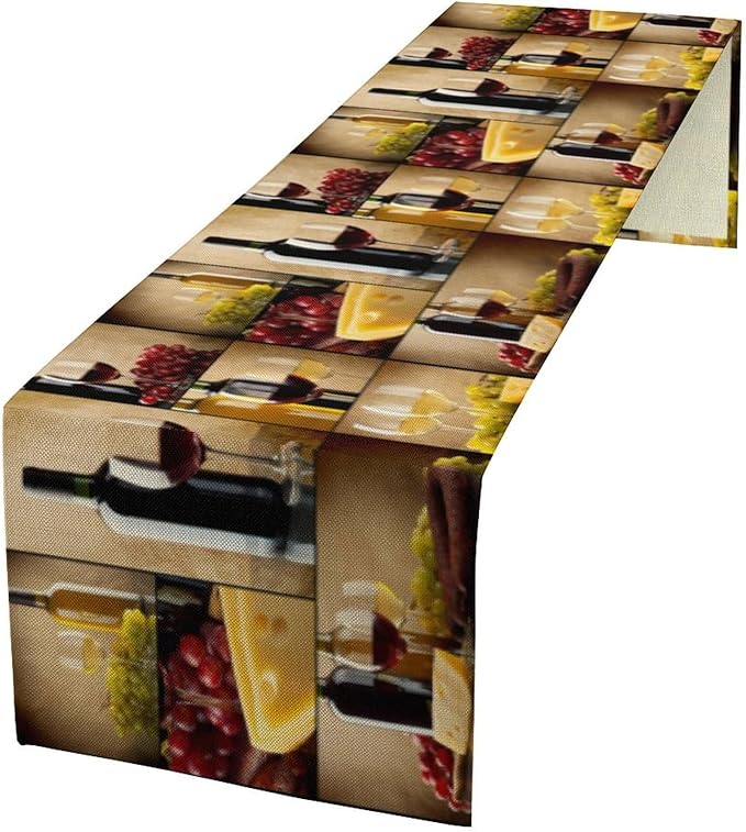 Red Wine Vintage Table Runner, Kitchen Dining Table Farmhouse Decoration for Home Party Decor 13x120 Inch