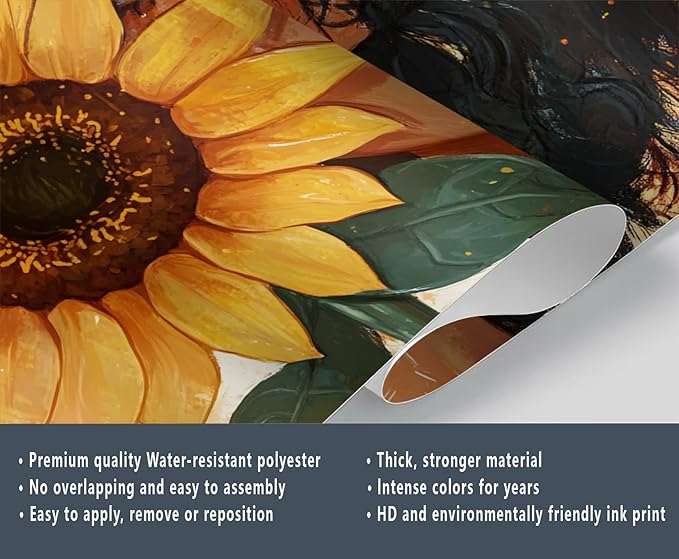 Sunflower Woman Art Wall Mural, Curly Hair Girl with Sunflower 3d Wall Murals, Modern Portrait and Flower Wallpaper Mural, for Living Room Bedroom Large Wallpaper Indoor Decor 118"W x 82.6 "H