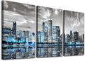 SERIMINO Chicago Skyline Wall Art for Living Room, Modern City Pictures Canvas Wall Decor for Office Bedroom 3 Pieces Set Night Scene Prints Paintings for Home 16"X24"
