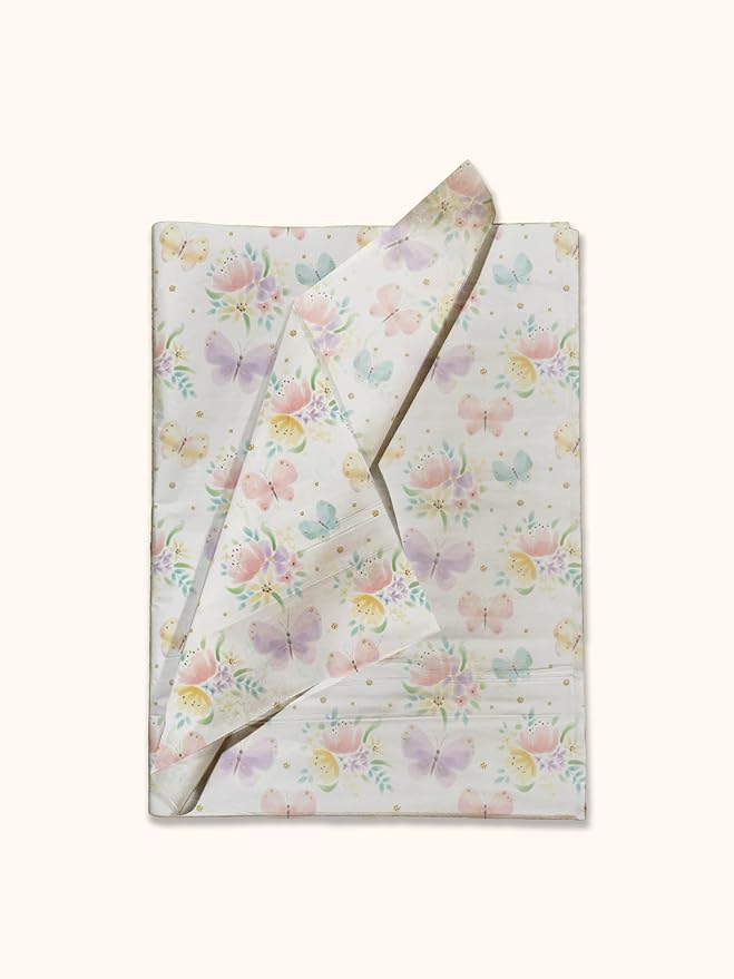 Pro Supply Global Butterflies Printed Tissue Paper for Gift Bags or Boxes and Wrapping - Spring Floral Bulk Decorative Art Tissue Paper for Packaging and Gifting | 24 Sheets 20" x 30"