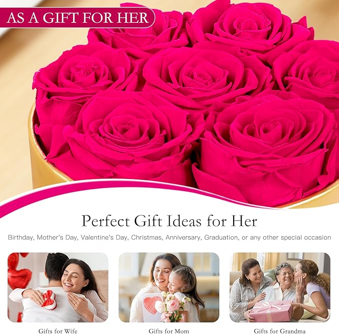 FIACO Gifts for Women Preserved Flowers in a Box-7 Forever Real Rose Flowers for Delivery Prime Birthday Gifts for Mom Grandma Wife Girlfriend Sister Fresh Flowers Eternal Rose