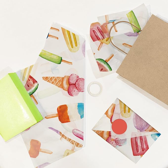 Pro Supply Global Popsicles Printed Tissue Paper for Gift Bags or Boxes and Wrapping - Summer Bulk Decorative Art Tissue Paper for Packaging and Gifting | 24 Sheets 20" x 30"