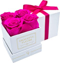 Graceful Fleurs | Real Long Lasting Roses for Years | Preserved Fresh Flowers for Delivery Birthday | Birthday Gifts for Women | Forever Roses in a Box (Radiant Pink, White Box, 4 Roses)