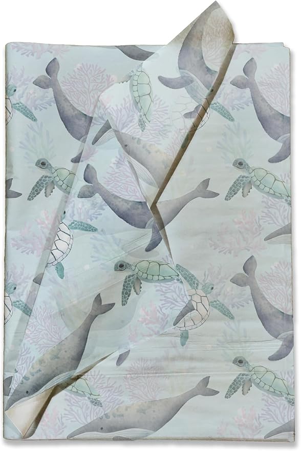 Pro Supply Global Sea Creatures Turtles and Whales Printed Tissue Paper for Gift Bags or Boxes and Wrapping - Ocean Bulk Decorative Art Tissue Paper for Packaging and Gifting | 24 Sheets 20" x 30"