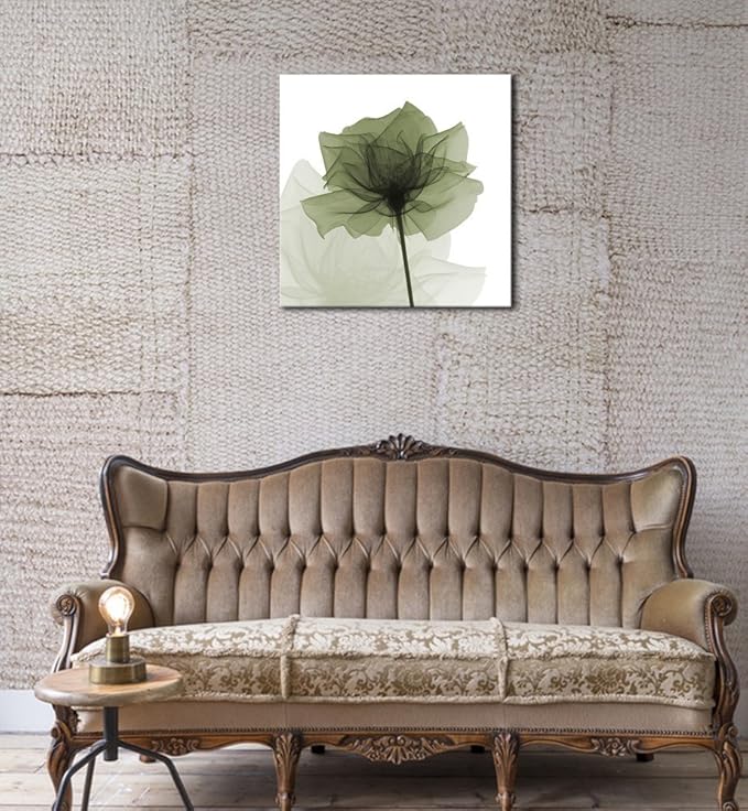 Wieco Art Large Contemporary Gallery Wrapped Floral Giclee Canvas Print Green Flickering Flowers Pictures Paintings on Canvas Wall Art Ready to Hang for Living Room Home Decorations 24x24 inch