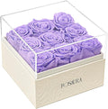Rosaura Square Preserved Roses Gift Box - Real Forever Flowers in Clear Acrylic Lid, Valentine's for Women (Light Purple, 9 Roses)