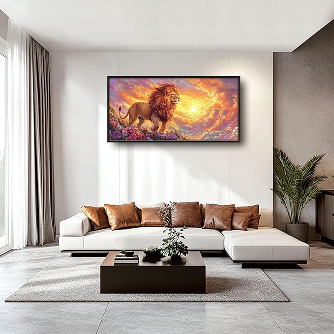 Lion Large Wall Art Animal Flower Pictures Wall Decor Sunset Floral Canvas Landscape Print Painting Modern Home Artwork Decoration for Bathroom Office Living Room Bedroom Framed 60"x30"