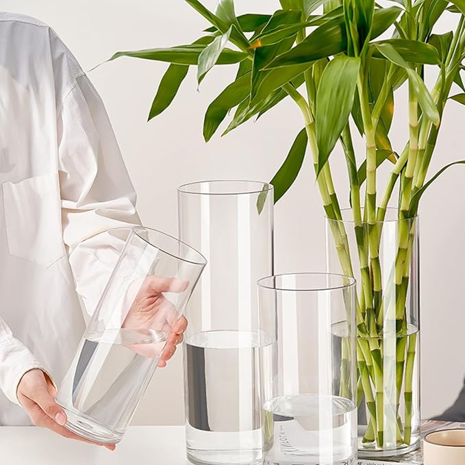 Clear Acrylic Flower Vase, Modern Unbreakable Decorative Cylinder Vase for Wedding Bouquets, Centerpieces, and Home Decor - 12cm Diameter, 25cm Height