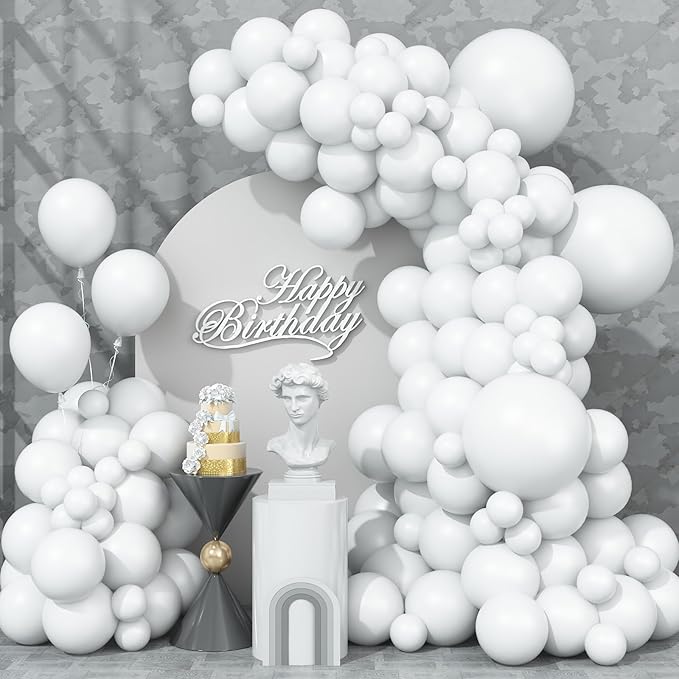 Togvu White Balloons Different Sizes, 123 Packs Matte White Balloons, Pack of 18 12 10 5 Inch White Balloons Garland Arch Kit for Birthday Wedding Baby Shower Party Decorations