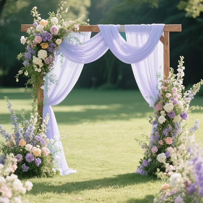 VOK Lavender Wedding Arch Draping Fabric Chiffon Fabric, 29in x 18Ft 2 Panels Sheer Chiffon Outdoor Curtain for Wedding Ceremony Birthday Party Decoration (Lavender,2 Panel)