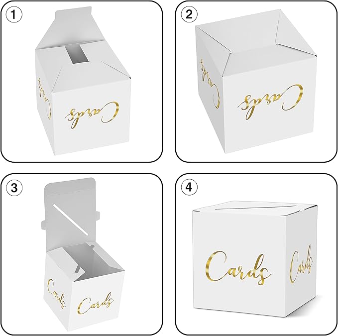 AWSICE Classic Elegant Card Box – 1 Set Hot Stamping Card Receiving Box for Gift Envelope Money – Wedding Bridal Baby Shower Birthday Graduation Party Supplies Decorations (8"*8"*8", Gold)-A05