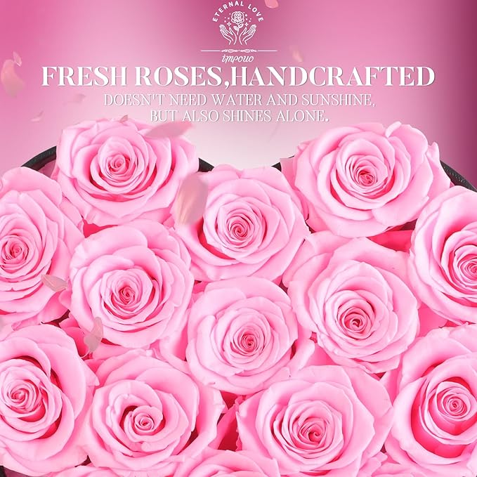 16-Piece Forever Flowers Heart Shape Box - Preserved Roses, Birthday Gifts For Women- Flower Delivery Prime, Valentines, Anniversary, Wedding Gifts- Pink Roses