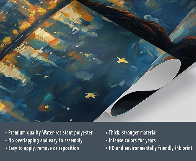 Dog and Moon Night Sky Wall Mural, Starry Night Cityscape 3D Wall Murals, Nighttime Dog Reflection Wallpaper Mural, for Living Room Bedroom Large Wallpaper Indoor Decor 137.8" W x100 H